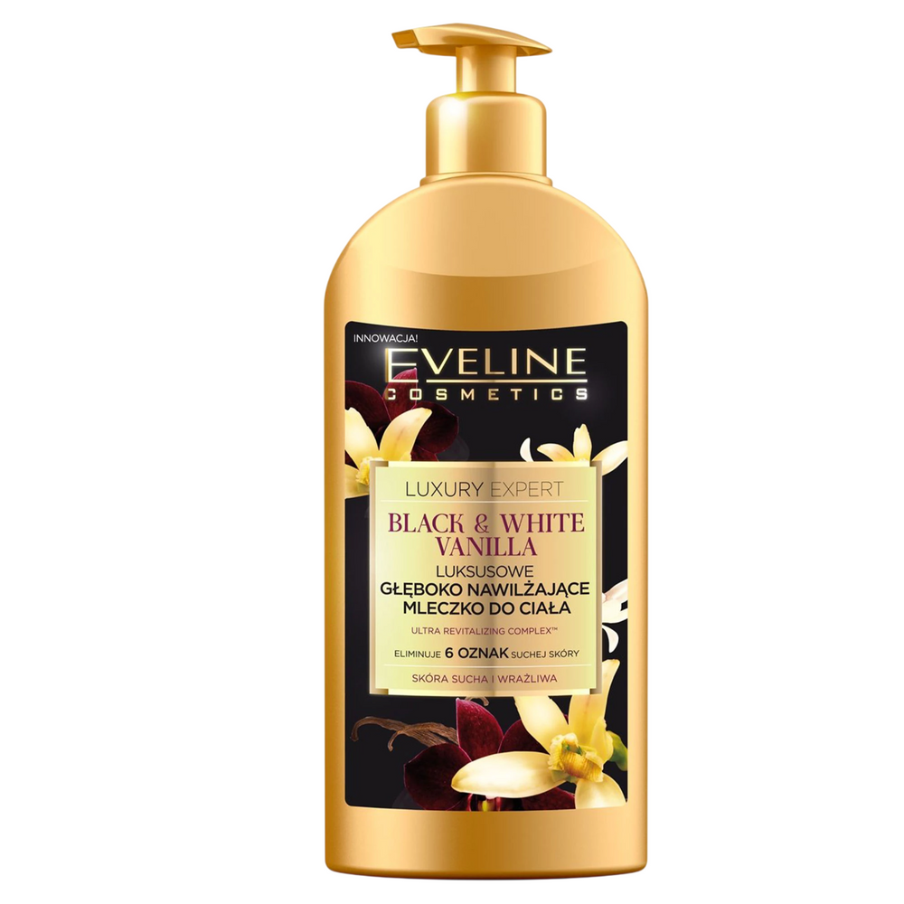 Eveline Cosmetics Luxury Expert Black & White Vanilla Vanilla Hydrating Apply daily – Body Lotion for Women, 350 ml