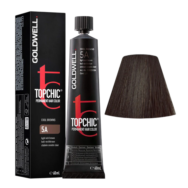Goldwell Topchic Naturals – Permanent Hair Dye for Women, 5A Light Ash Brown, 60 ml