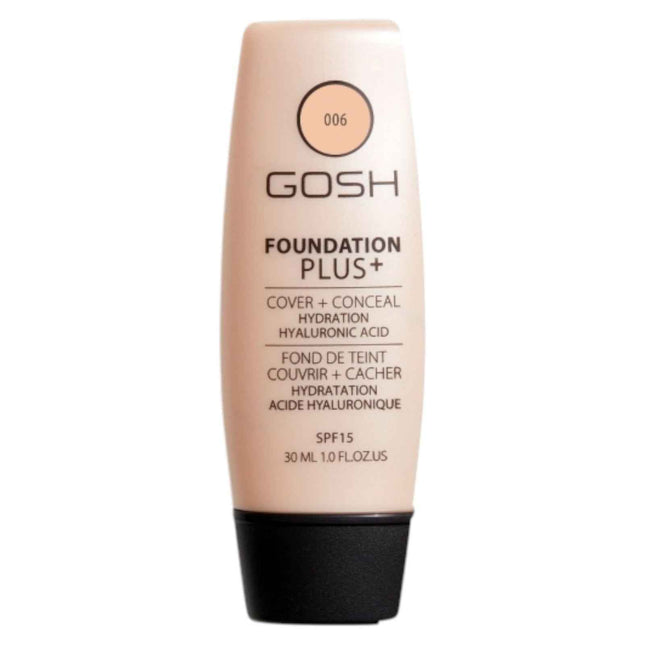 Gosh Foundation Plus+ – Liquid Foundation & Concealer 2-in-1 for Women, 006, Honey, SPF 15, 30 ml Tester