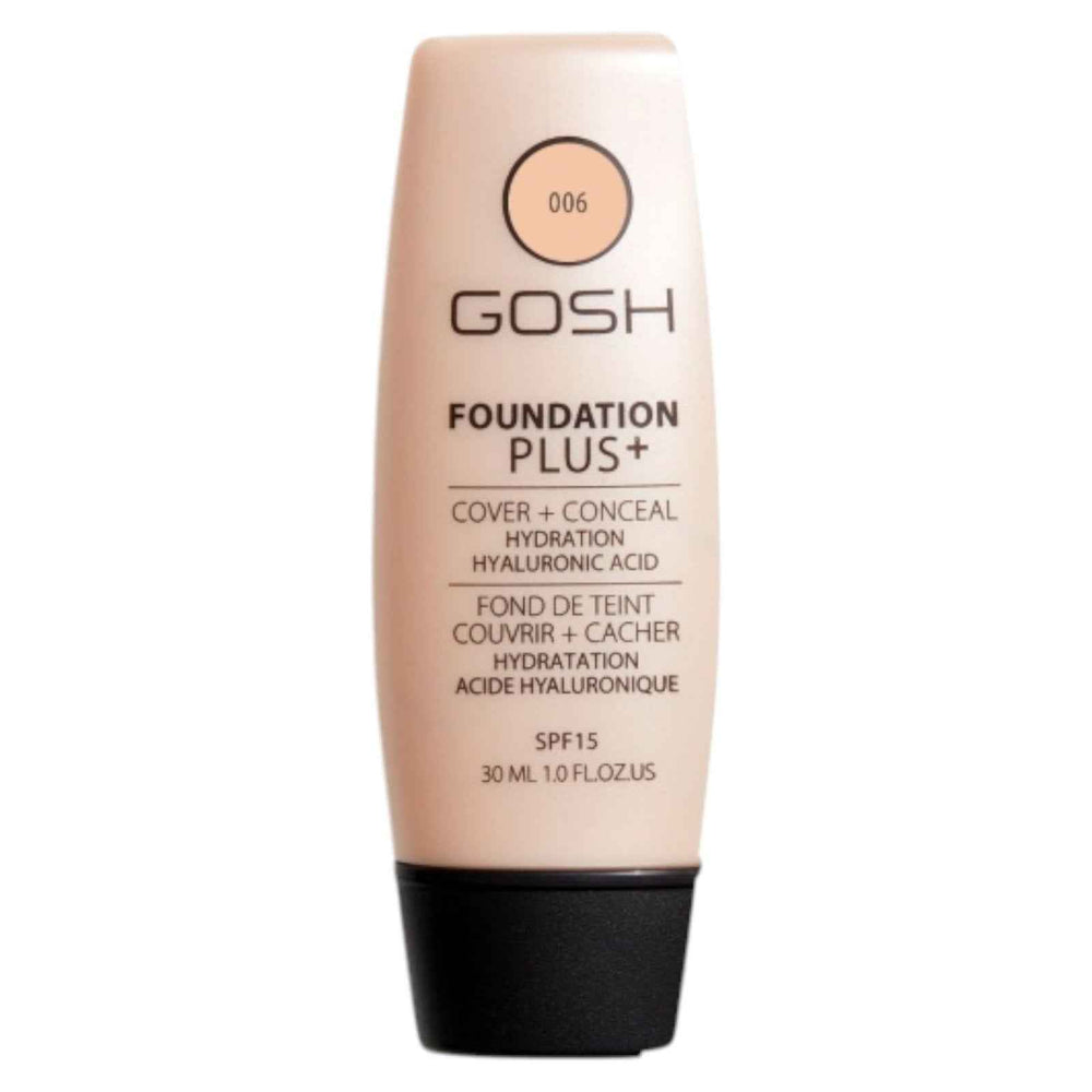 Gosh Foundation Plus+ – Liquid Foundation & Concealer 2-in-1 for Women, 006, Honey, SPF 15, 30 ml Tester