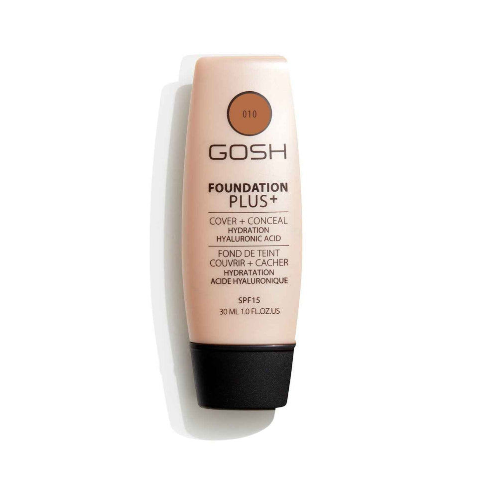 Gosh Foundation Plus+ – Liquid Foundation & Concealer 2-in-1 for Women, 010, Tan, SPF 15, 30 ml Tester