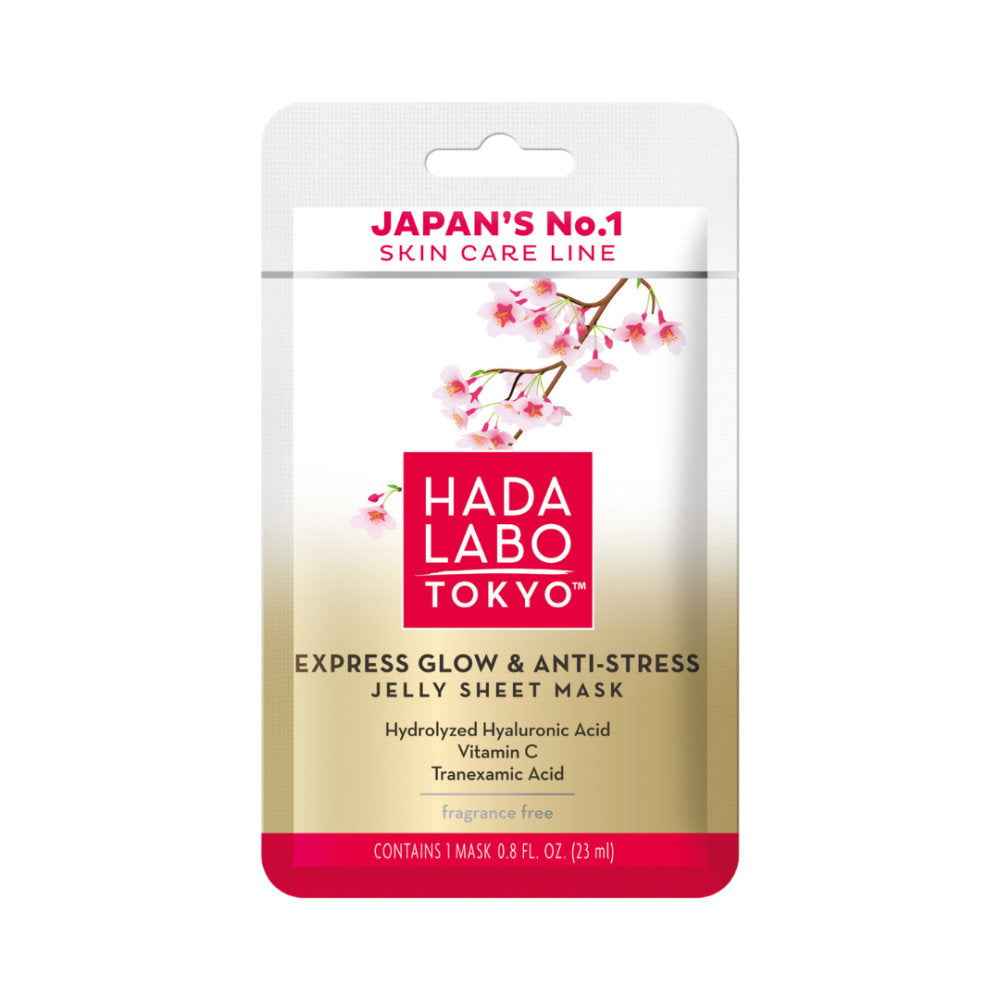 Hada Labo Tokyo Premium Hyaluronic Acid Glow & Anti Stress – Sheet Mask for Women, Face, Day, 23 ml