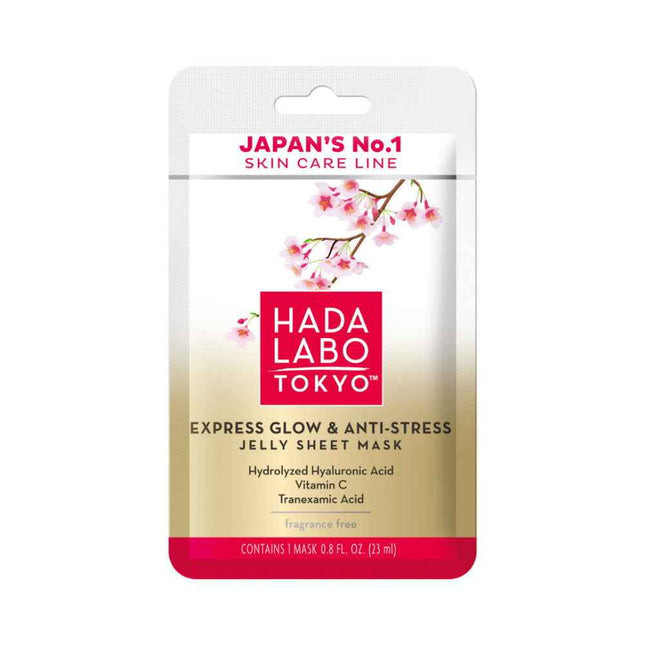 Hada Labo Tokyo Premium Hyaluronic Acid Glow & Anti Stress – Sheet Mask for Women, Face, Day, 23 ml