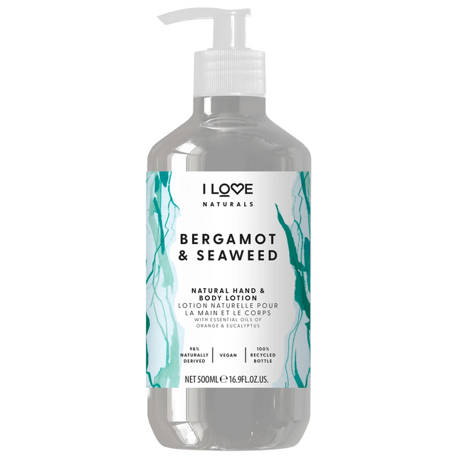 I Love Naturals Collection Vegan Moisturizing Bergamot & Seaweed – Lotion for Women, For Hands & Body, 500 ml