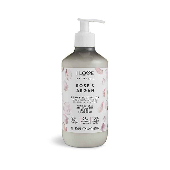 I Love Naturals Collection Vegan Moisturizing Rose & Argan – Lotion for Women, For Hands & Body, 500 ml