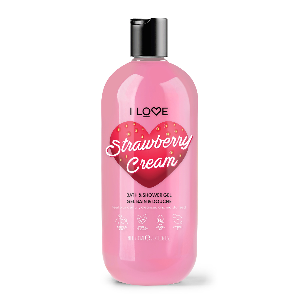 I Love Strawberries & Cream Hydrating – Shower Gel for Women, For All Skin Types, 750 ml