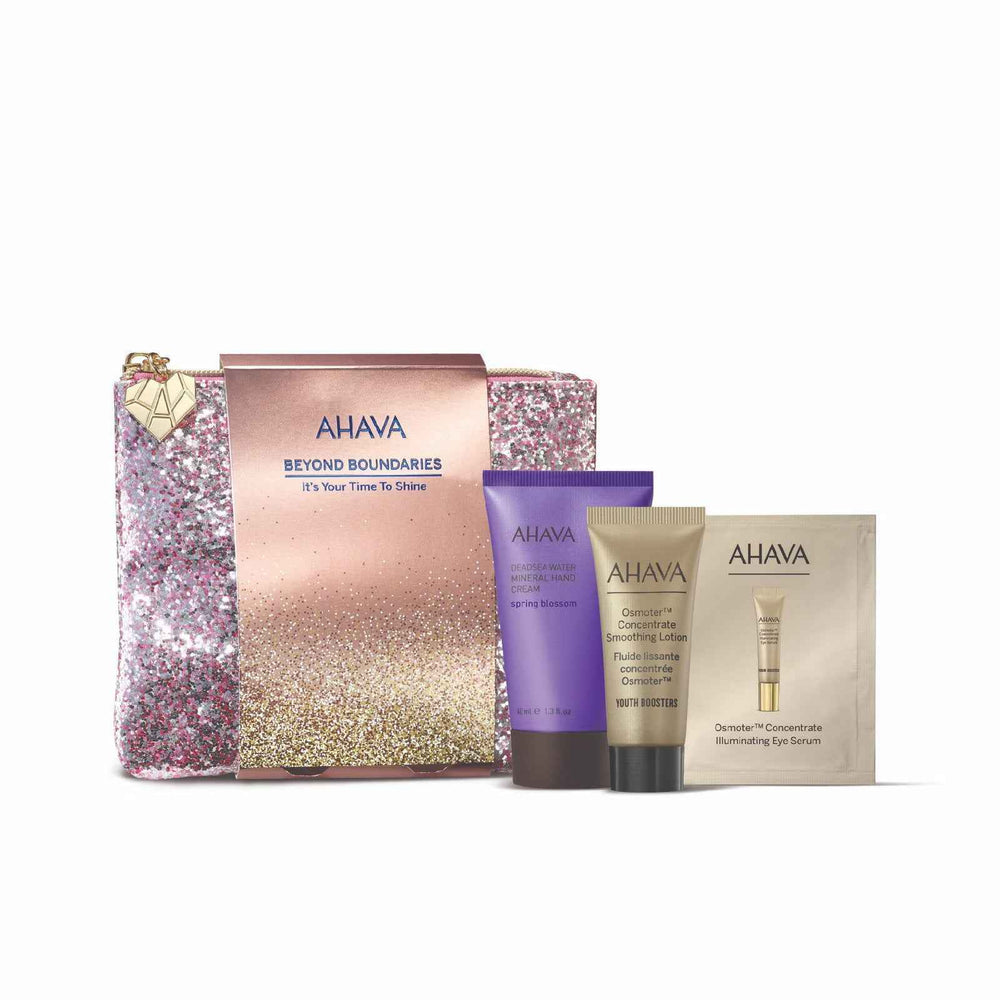 Ahava It's Your Time to Shine Set Ahava: Osmoter Concetrate Smoothing – Lotion for Women, For Face, 15 ml + Osmoter Concetrate, Illuminating, Eye Serum, 2 ml Sample + Deadsea Water Mineral, Hydration, Hand Cream,…
