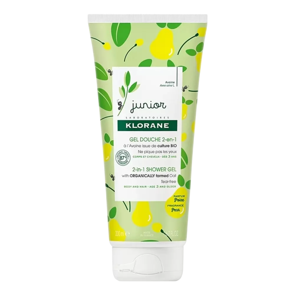 Klorane Junior Pear – Shower Gel & Shampoo 2-in-1 for Children, Oat, 200 ml