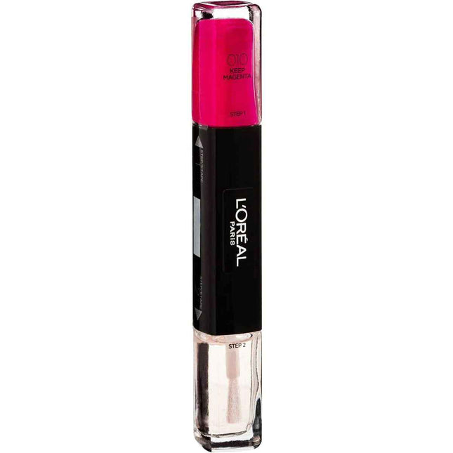 L`Oreal Paris L'Oreal Paris Infallible – Nail Polish 2-in-1 for Women, 010, Keep Magenta, 2 x, 5 ml