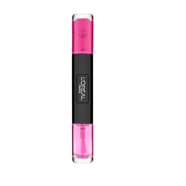L`Oreal Paris L'Oreal Paris Infallible – Nail Polish 2-in-1 for Women, 036, Fucshia Riots, 2 x, 5 ml