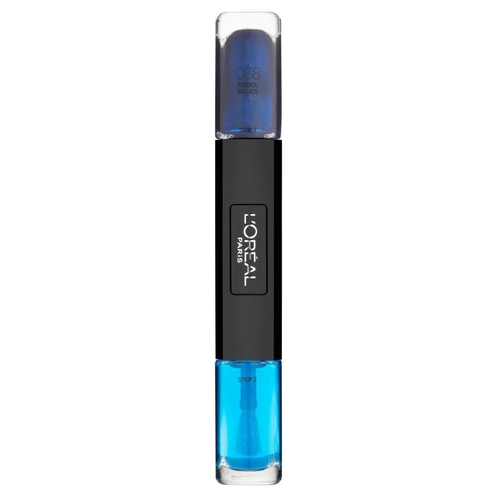 L`Oreal Paris L'Oreal Paris Infallible – Nail Polish 2-in-1 for Women, 038, Rebel Blues, 2 x, 5 ml