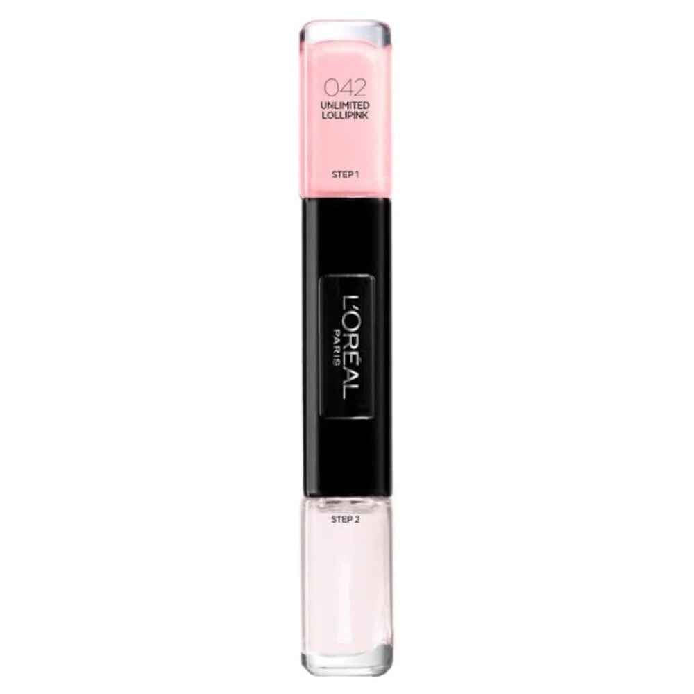 L`Oreal Paris L'Oreal Paris Infallible – Nail Polish 2-in-1 for Women, 042, Unlimited Lollpink, 2 x, 5 ml