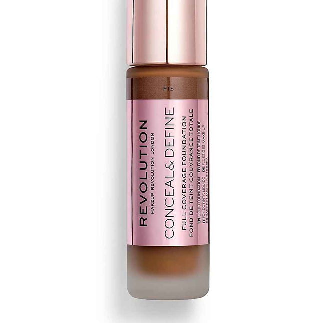 Makeup Revolution Conceal & Define Oil Free – Cream Foundation for Women, F 15, 23 ml