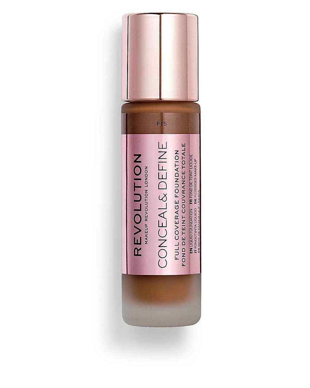 Makeup Revolution Conceal & Define Oil Free – Cream Foundation for Women, F 15, 23 ml