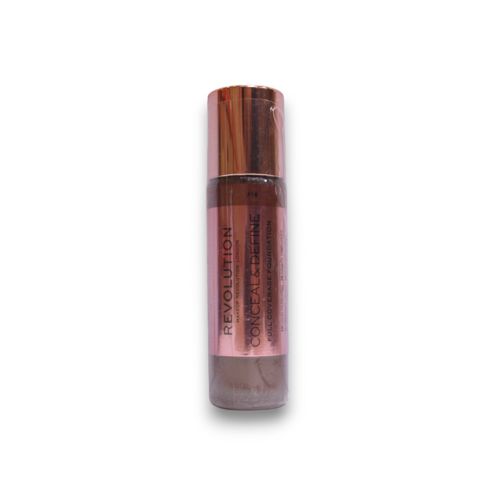 Makeup Revolution Conceal & Define Oil Free – Cream Foundation for Women, F 18, 23 ml