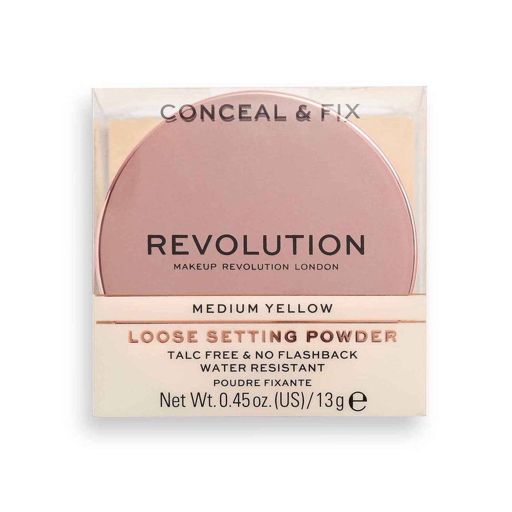 Makeup Revolution Conceal & Fix Vegan – Loose Setting Powder for Women, Medium Yellow, 13 g