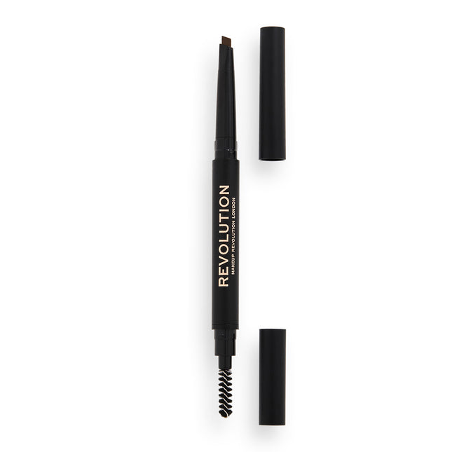 Makeup Revolution Duo Brow Definer – Eyebrow Cream Pencil & Brush 2-in-1 Unisex, Medium Brown, 0.25 g