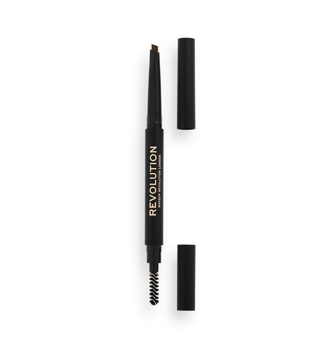 Makeup Revolution Duo Brow Definer – Eyebrow Cream Pencil & Brush 2-in-1 Unisex, Medium Brown, 0.25 g