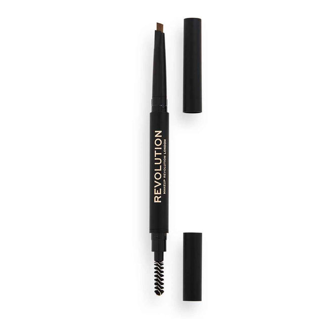 Makeup Revolution Duo Brow Definer Pencil – Eyebrow Cream Pencil & Brush 2-in-1 for Women, Light Brown, 0.25 g