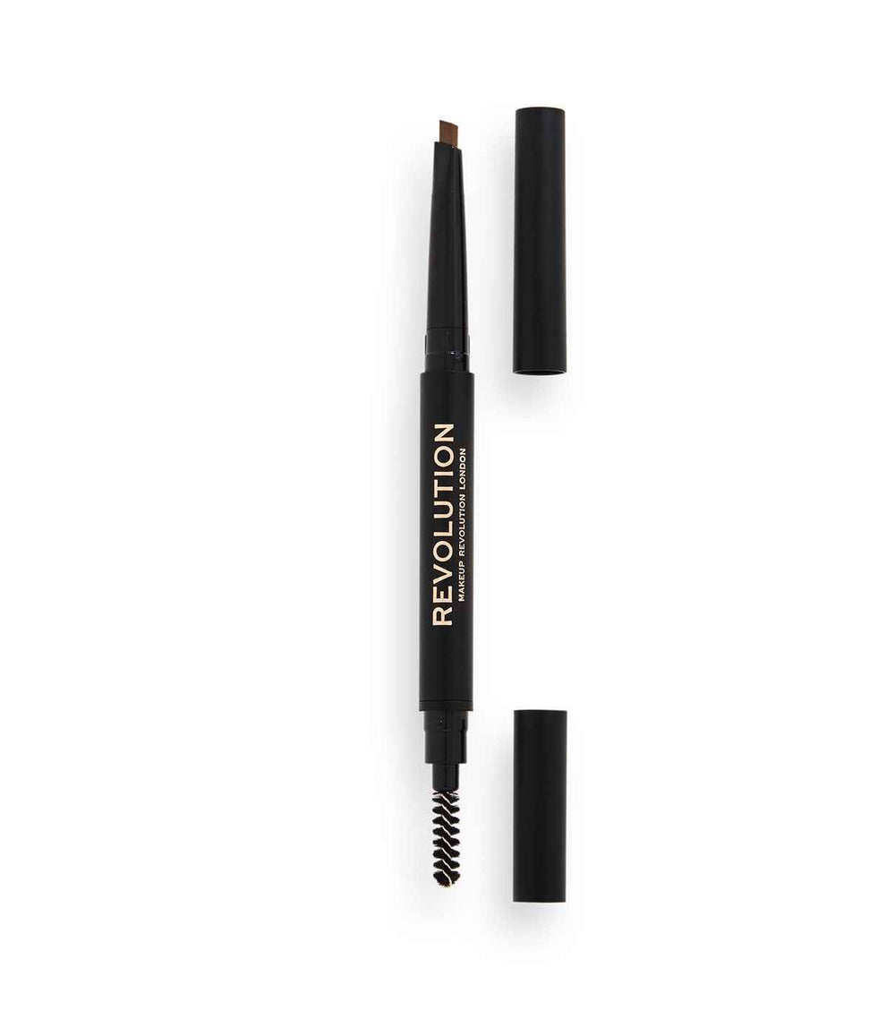 Makeup Revolution Duo Brow Definer Pencil – Eyebrow Cream Pencil & Brush 2-in-1 for Women, Light Brown, 0.25 g