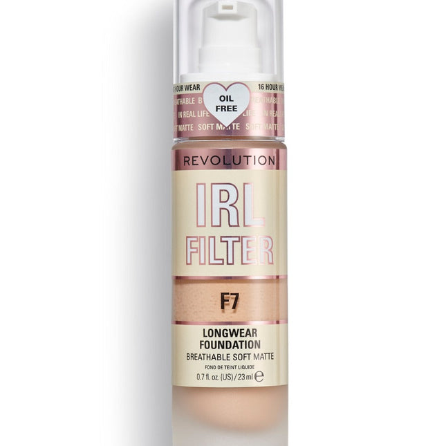 Makeup Revolution IRL Filter Oil Free Long Wear – Cream Foundation for Women, F7, 23 ml