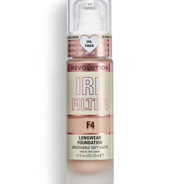 Makeup Revolution IRL Filter Oil Free Long Wear – Cream Foundation for Women, F4, 23 ml