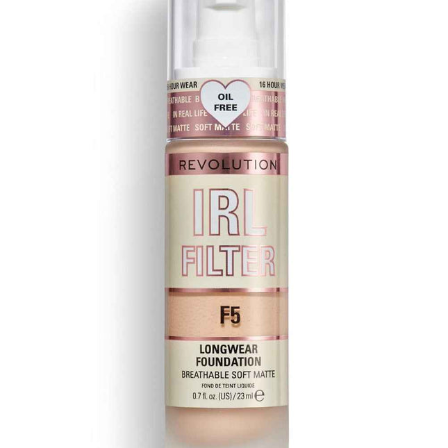 Makeup Revolution IRL Filter Oil Free Long Wear – Cream Foundation for Women, F5, 23 ml
