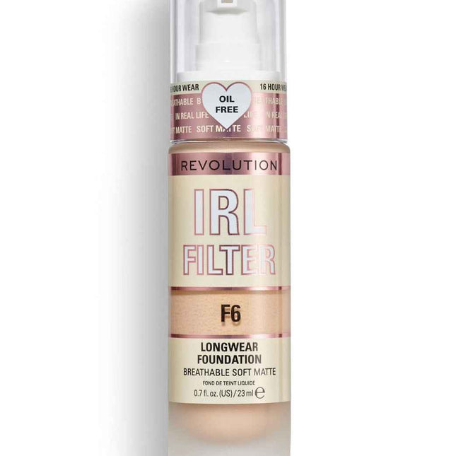 Makeup Revolution IRL Filter Oil Free Long Wear – Cream Foundation for Women, F6, 23 ml