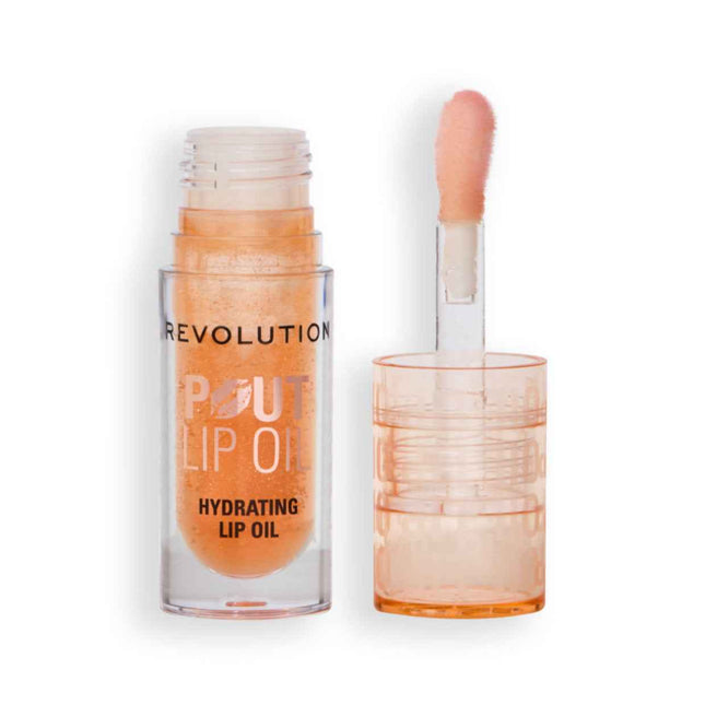 Makeup Revolution Pout Vegan Glossy – Lip Oil for Women, Honey Shimmer, 4 ml