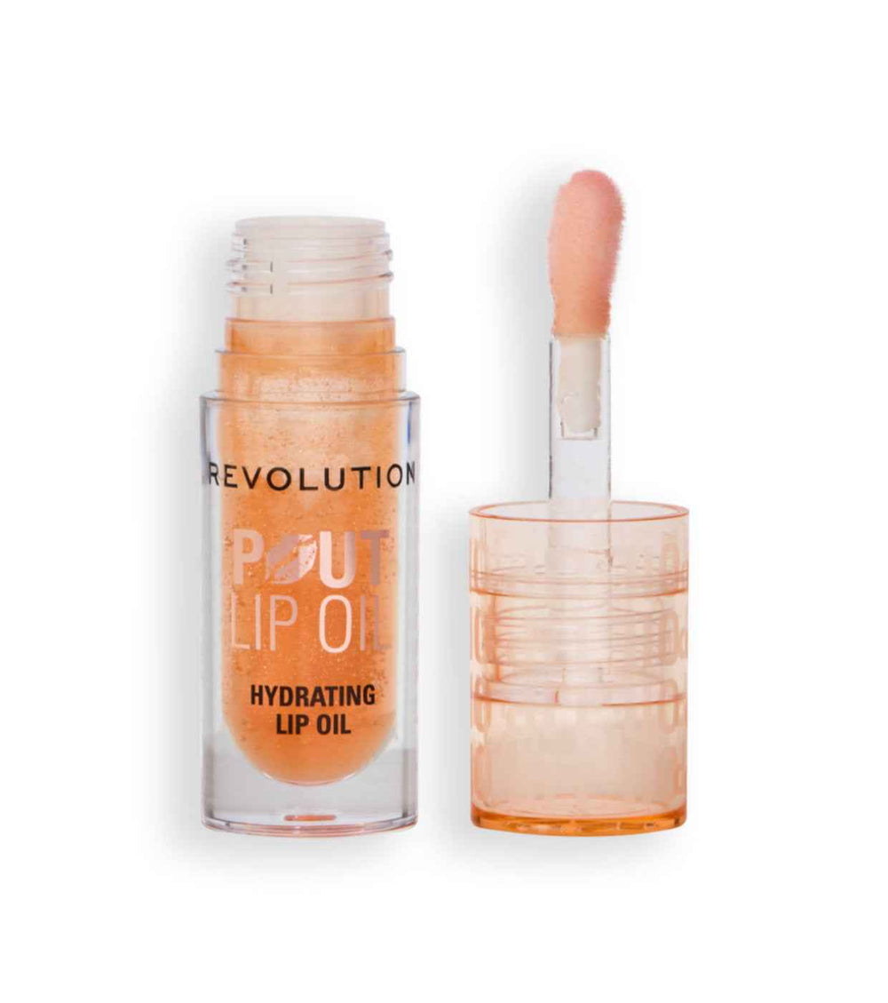 Makeup Revolution Pout Vegan Glossy – Lip Oil for Women, Honey Shimmer, 4 ml