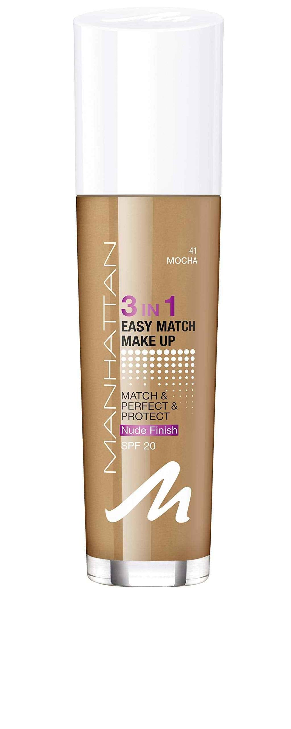 Manhattan Easy Match 3 In 1 – Liquid Foundation for Women, 41, Mocha, SPF 20, 30 ml
