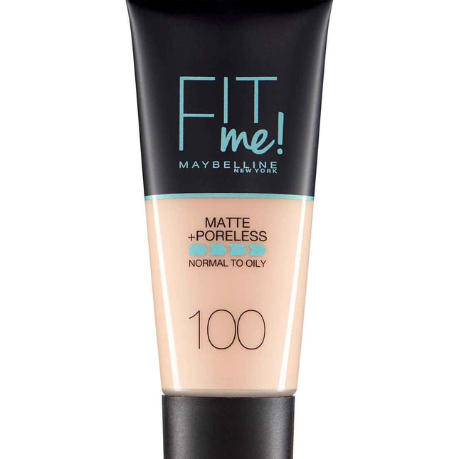 Maybelline Fit Me Matte + Poreless – Liquid Foundation for Women, 100, Warm Ivory, 30 ml