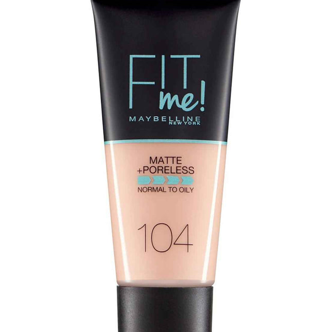 Maybelline Fit Me Matte + Poreless – Liquid Foundation for Women, 104, Soft Ivory, 30 ml