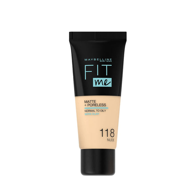 Maybelline Fit Me Matte + Poreless – Liquid Foundation for Women, 118, Nude, 30 ml