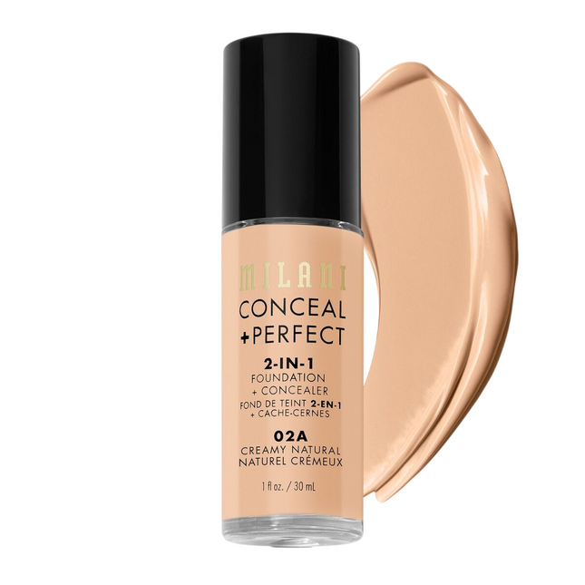 Milani Conceal + Perfect – Liquid Foundation & Concealer 2-in-1 for Women, 02A, Creamy Natural, 30 ml