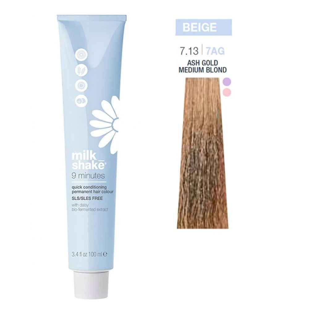 Milk Shake 9 Minutes – Permanent Hair Dye for Women, 7.13 Biondo Cenere Dorato, 100 ml