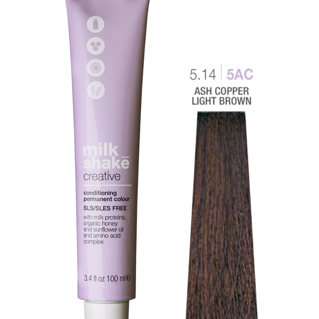 Milk Shake Creative Paraben Free – Permanent Hair Dye for Women, 5.14/5AC Ash Copper Deep Light Brown, 100 ml