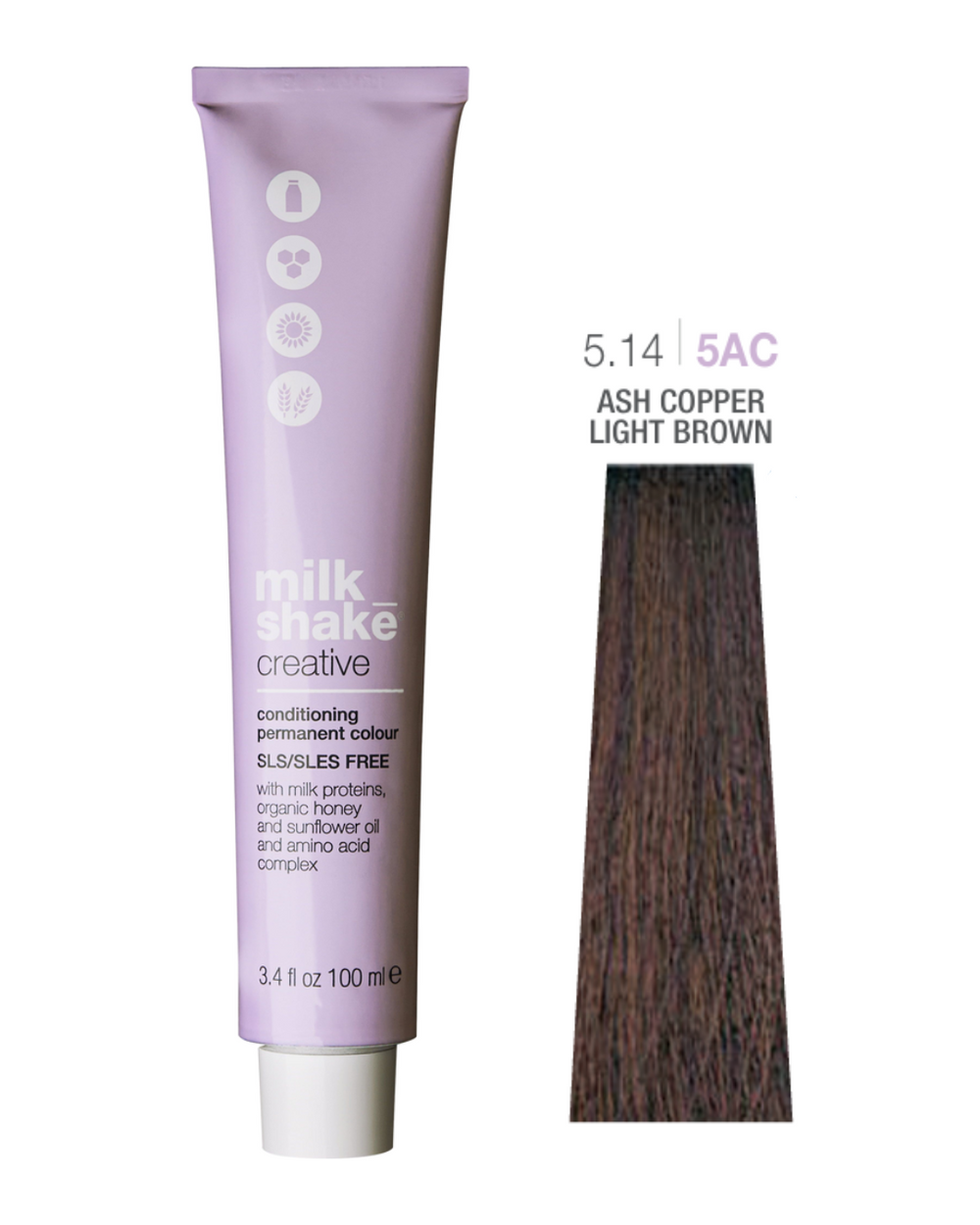 Milk Shake Creative Paraben Free – Permanent Hair Dye for Women, 5.14/5AC Ash Copper Deep Light Brown, 100 ml