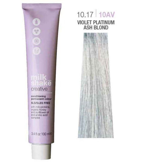 Milk Shake Creative SLS/SLES-Free – Permanent Hair Dye for Women, 10.1710AV Violet Platinum Ash Blond, 100 ml