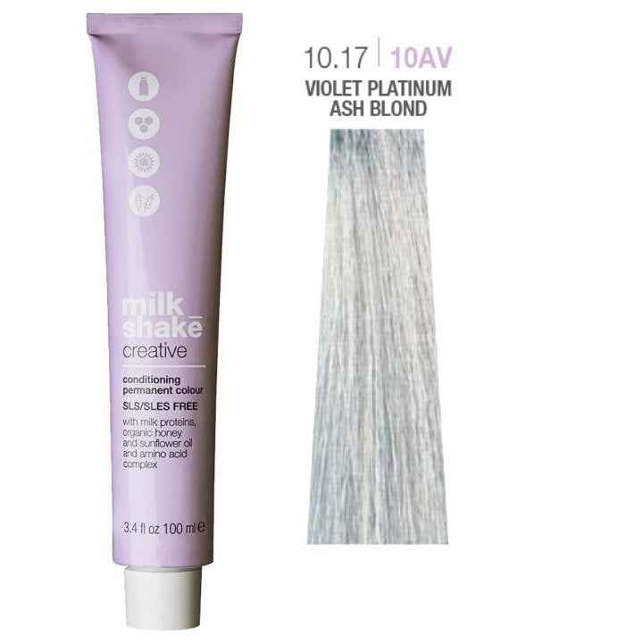 Milk Shake Creative SLS/SLES-Free – Permanent Hair Dye for Women, 10.1710AV Violet Platinum Ash Blond, 100 ml