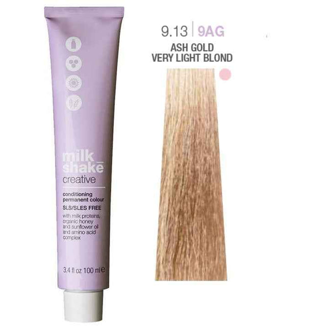 Milk Shake Creative SLS/SLES-Free – Permanent Hair Dye for Women, 9.139AG Ash Gold Very Light Blond, 100 ml