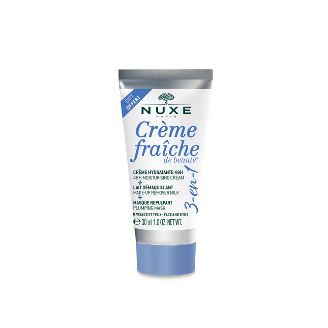 Nuxe Creme Fraiche de Beaute Hydrating – Cream for Women, Make-Up Remover Milk & Plumping Mask 3-in-1, 30 ml