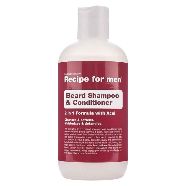 Recipe for Men Beard Shampoo & Conditioner, Cleansing and Conditioning, Beard Shampoo, Moisture, 250 ml