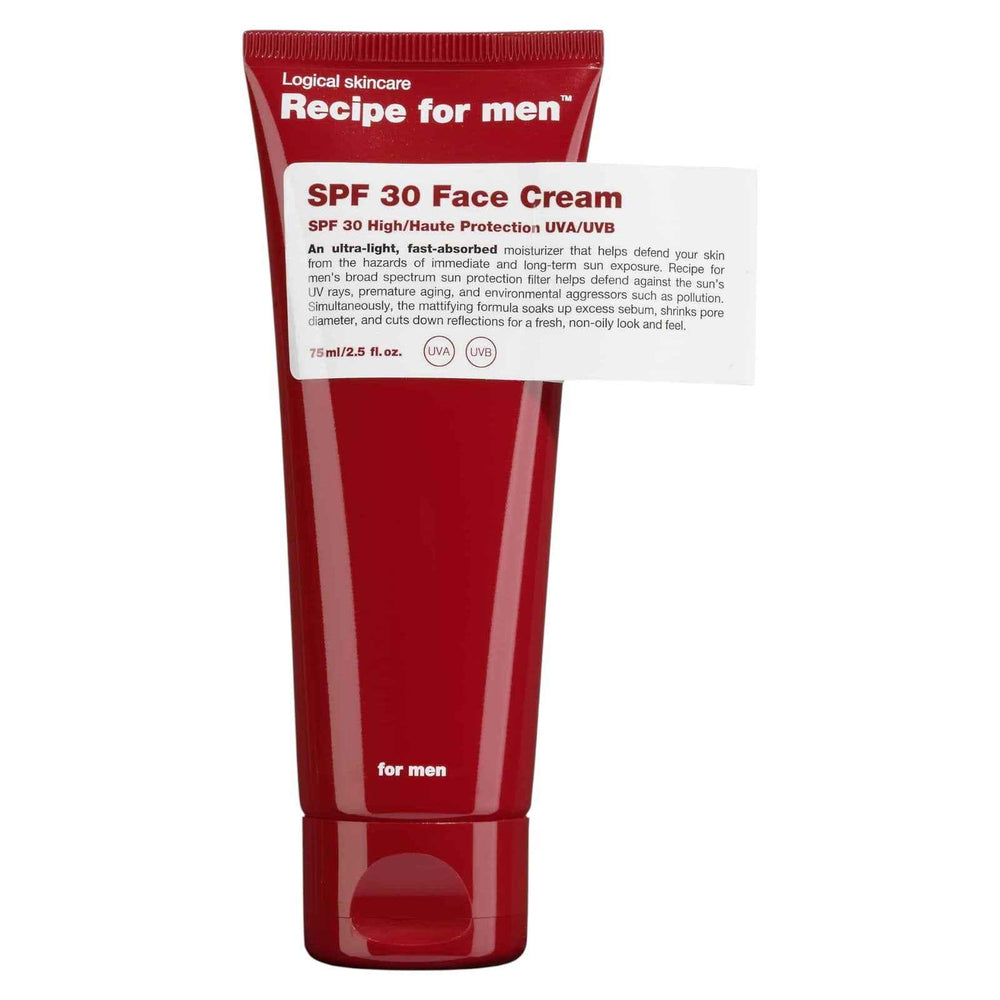 Recipe for Men SPF 30 Face Cream, Moisturizer, Cream, For Face, SPF30, 75 ml