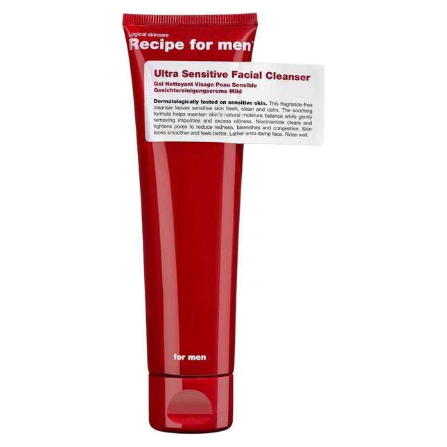 Recipe for Men Ultra Sensitive Facial Cleanser Fragrance-Free Gentle Cleansing – Cleansing Gel, Face, 100 ml
