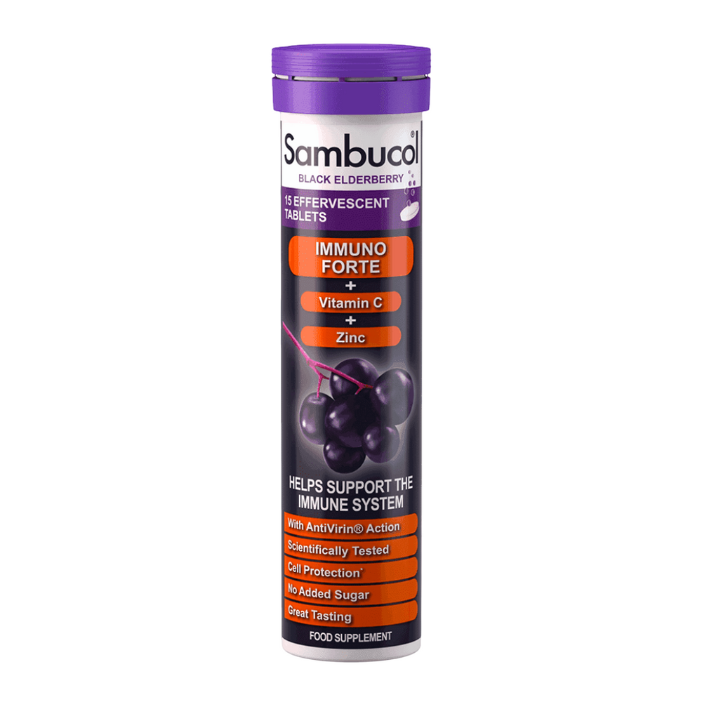 Sambucol Immuno Forte+ Black Eldeberry Vitamin C & Zinc Support The Immune System – Effervescent Tablets Unisex, 15 pcs