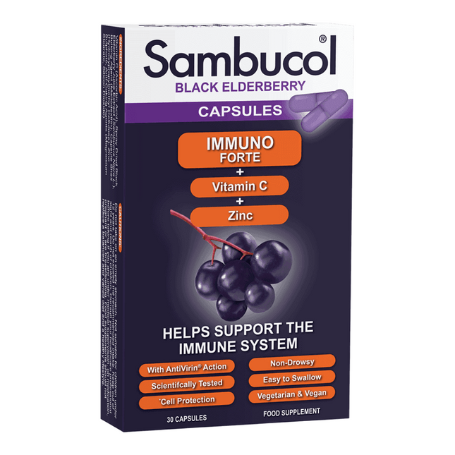 Sambucol Immuno Forte+ Vitamin C + Zinc Support The Immune System – Capsules Unisex, 30 capsules