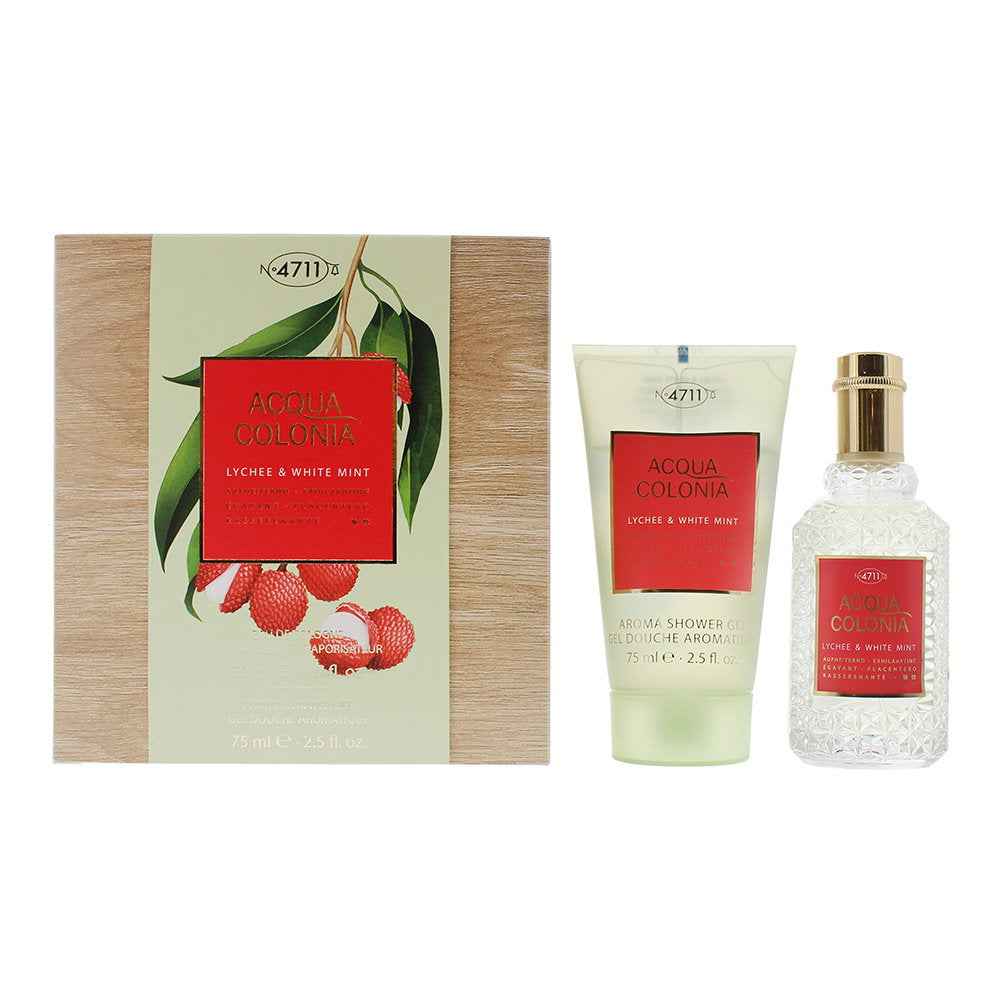 4711 Set 4711: Acqua Colonia Lychee & White Mint – Eau de Cologne Unisex, 50 ml + Acqua Colonia, Lychee & White Mint, Moisturizing, Shower Gel, Body, All Skin Types, 75 ml