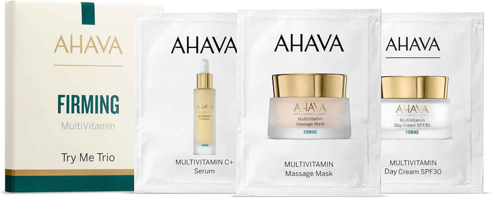 Ahava Set Ahava: MultiVitamin C+ Firming – Serum for Women, For Face, 3 ml Sample + Multivitamin Firming Massage, Cream Mask, For Face, 3 ml Sample + MultiVitamin, Firming, Day, Cream, For Face, SPF 30, 3 ml Sample