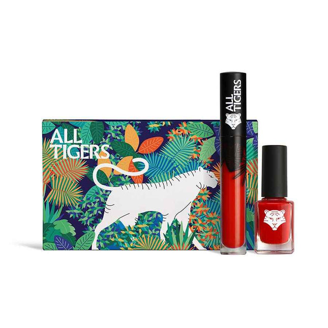 All Tigers Set All Tigers: Natural & Vegan – Liquid Lipstick Unisex, 888, Call Me Queen, 8 ml + Natural & Vegan, Vegan, Nail Polish, 298, Hit It Big, 11 ml